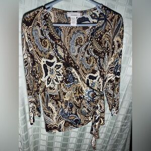 Dressbarn Paisley Top in Blue and Brown 1X